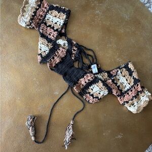 Andi Bagus Crochet Top in Black and Tan